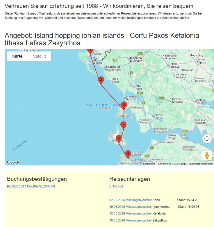 Tourmix-Reiseunterlagen und Reiseinformationen für individuelles Inselhopping in Griechenland