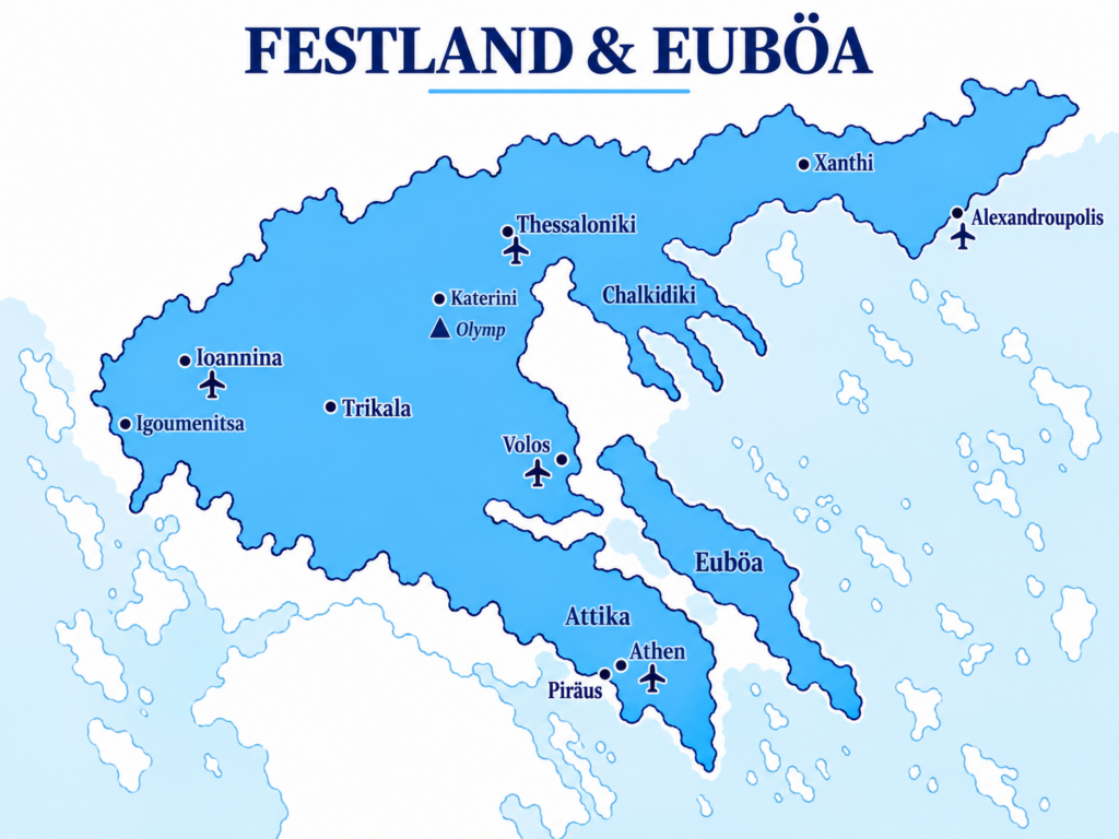 Abwechslungsreicher, Traditioneller und gastfreundlicher geht es nicht mehr. Ob Geschichte, Monumente, Landschaft und Strände, Das Griechische Festland und die Insel Euböa lassen keine Wünsche offen