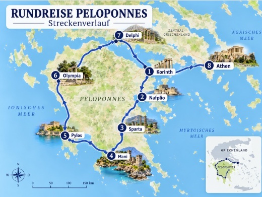 Rundreise Höhepunkte Peloponnes mit Delphbi und Athen